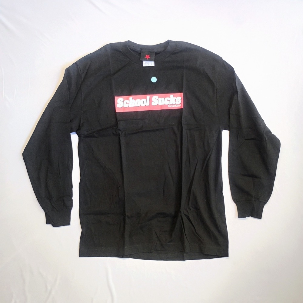 Serial Killer School Sucks Long Sleeve TShirt Black Skater SZ L Y2K VTG 90s NOS